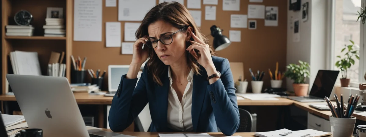 frustrated business owner dealing with trying to call customers back.